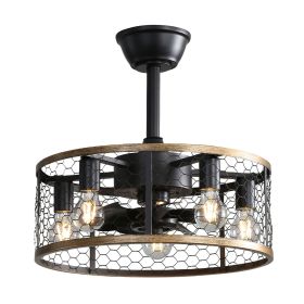 20 Inch Industrial Cage Ceiling Fan with Remote Control - 7 ABS Blades, DC Motor, 1H/4H/8H Timer