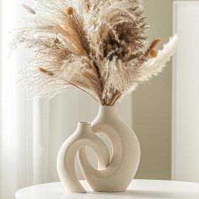 Hollow Ceramic Vase Set of 2, Nordic Modern Boho ins Style Decorative Ceramic Aesthetic Flower Vase for Home Decor