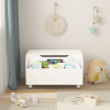 Wooden Toy Box with 4 Universal Wheels, Kids Toy Storage Organizer with Front Bookshelf, Flip-Top Lid, Safety Hinge