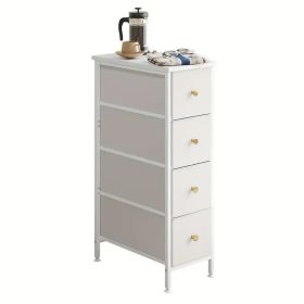 Slim Narrow Side Table with 4 Fabric Drawers Small Bedside Table Nightstand for Small Spaces Bedroom Dorm Apartment Ultra Thin Sofa Side Table Storage