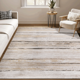LOOM & LUXE Collection 8X10 Brown /Striped Non-Shedding Living Room Bedroom Dining Home Office Stylish and Stain Resistant Area Rug