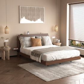 Floating Bed Frame Queen With Led Lights And Charging Station, Wood Queen Size Bed Frame With Storage Headboard, No Box Spring Needed, Easy Assembly,W