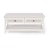 Farmhouse Coffee Table, Boho Tea Table with 2 Rattan Decor Drawers, Accent Center Sofa Table with Storage Shelf, 2 Tier Coffee Table for Bedroom