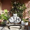 U_STYLE Indoor Outdoor Hanging Hammock Chair with Stand, Foldable Rattan Egg Swing Chair with Iron Frame and Plush Cushion & Removable Headrest