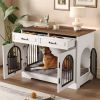 43.3" Dog Crate Furniture, Heavy Duty Indoor Dog Kennel with 2 Storage Drawers, Dog Cage with Side Doors for Medium Large Dogs, End Table Dog Crate