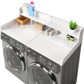 Washer Dryer Countertop With Non-slip Pads Laundry Wood Shelf Topper With Edge, 54Width X 27.5Depth Double Layer Organizer For Washer And Dryer Laundr