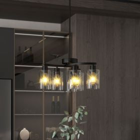 6-Light Modern Farmhouse Black Chandelier, Contemporary Dining Room Light Fixture, Adjustable Height Hanging Industrial Pendant Lights Kitchen Island,