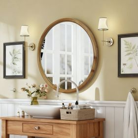 Round Wood Framed Wall Mirror, 35.43 Natural Wooden Circle Mirror For Bathroom, Bedroom, Entryway, Mid-Century Modern Decorative Mirror