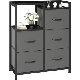 5 Drawer White Dressers For Bedroom 2 Tier Shelf Shelf Small Fabric Dresser For Closet Sturdy Metal Frame Modern Style Storage Cabinets Organization U (Option: Grey)