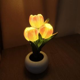 LED Simulated Tulip Night Light String For Vases, Three-headed Tulip Decorative Pot Plant Atmosphere Lamp, Suitable For Birthday Gifts , Creates A War (Option: Orange)