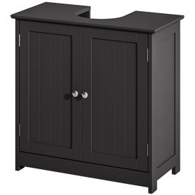 Pedestal Sink Storage Cabinet, Bathroom Sink Cabinet with U-Shape Cut-Out and Adjustable Shelf, Black (Option: Black-710x370x140 mm)