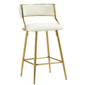 (SET Of 2) 26'' Counter Height Bar Stools Corduroy Kitchen Island Counter Bar Stool With Back,golden Chromed Base And Footrest (BEIGE) (Option: defaulttitle)
