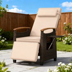 Patio Wicker Recliner Chair With Adjustable Backrest And Footrest (Option: Brown)