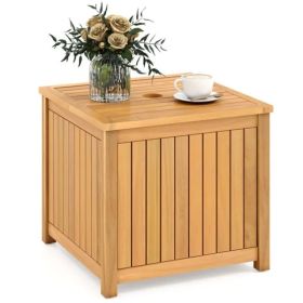Solid Acacia Wood Outdoor Side Table With Umbrella Hole, 2-in-1 Storage End Table For Patio Poolside (Option: defaulttitle)