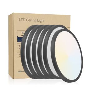 6PK 12 Inch Dimmable LED Flush Mount Ceiling Light, 2700K-6500K Adjustable,24W 2880LM Modern Ultra Thin Flat Round Fixtures For Low Ceiling Bedroom Ki (Option: Black)
