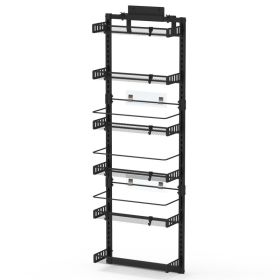 Black-White Options -- 1Pc Over The Door Pantry Organizer 6-Tier Pantry Door Organizer Carbon Steel 110LBS Loading Easy Install Behind Door Storage Fo (Option: Black)
