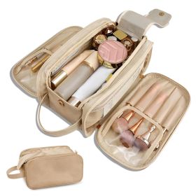 Travel Toiletry Bag For Women Men, Large Travel Toiletry Organizer Makeup Bag, Hanging Cosmetic Bag Kit Leather Skin Care (Option: Camel)