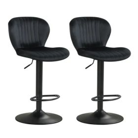 2-Pack Adjustable Height Bar Stools With 360° Swivel, Dutch Velvet Upholstered Bar Chai - Black (Option: defaulttitle)