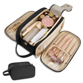 Travel Toiletry Bag For Women Men, Large Travel Toiletry Organizer Makeup Bag, Hanging Cosmetic Bag Kit Leather Skin Care (Option: Black)