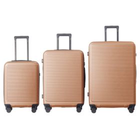 Luggage Sets ABS Hardshell 3pcs Luggage, Lightweight Durable Suitcase Sets Spinner Wheels Suitcase With TSA Lock 20''24''28'' Available Brown (Option: Champagne)