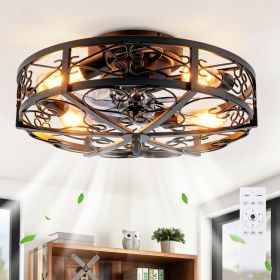 20in  Mounting Type Caged Ceiling Fan With Lights And Remote Control ,Reversible Motor, DC Remote Control,6 Speed Ceiling Fan,Timing Fan Lamp--NOT Inc (Option: Black)