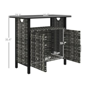 Outdoor Pool Towel Storage Cabinet Organizer, Outdoor Bar Table With Shelf And Cabinet, Pool Towel Holder Pool Valet With Weather-Resistant PE Rattan (Option: MixedGray)
