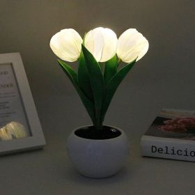 LED Simulated Tulip Night Light String For Vases, Three-headed Tulip Decorative Pot Plant Atmosphere Lamp, Suitable For Birthday Gifts , Creates A War (Option: White)