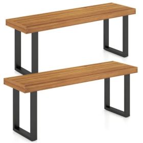 2PCS Solid Acacia Wood Outdoor Dining Bench , 800 LBS Weight Capacity Patio Garden Bench (Option: defaulttitle)