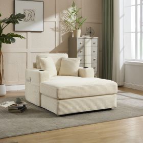 New Corduroy Upholstered Chaise Lounge Sofa,Magazine Bag,Detachable Cushions Deep Seat For Living Room Office,3 Colour (Option: Beige)