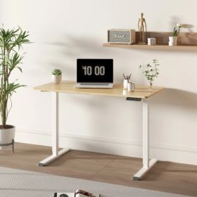 Electric Standing Desk Whole Piece Adjustable Height Desk Home Office Computer Workstation Sit Stand Up Desk White Frame - Maple Top (Option: White)