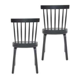 Windsor Dining Chairs Set Of 2,Wood Farmhouse Spindle Back, Widen Seat, Mid-Century Modern French Country Style, For Living Room Restaurant, Black (Option: defaulttitle)