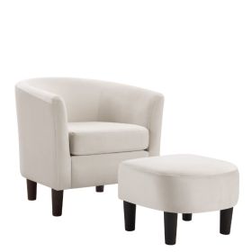 Velvet Accent Chair With Ottoman, Modern Barrel Chair Armchair For Living Room, Bedroom, White (Option: White)