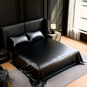 Satin Bed Sheets, Full Size Sheets Set, 4 Pcs Silky Bedding Set With 15 Inches Deep Pocket For Mattress -Full, Black (Option: Black)