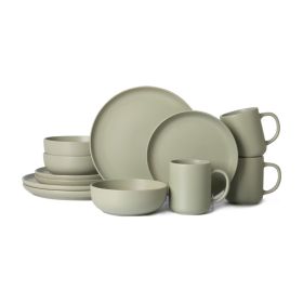 12-Piece Stoneware Dinnerware Sets With Mugs  Microwave & Dishwasher Safe  Non-Toxic Dinner Plates Bowls Set   Stackable Matte Glaze Kitchenware For 3 (Option: Green)