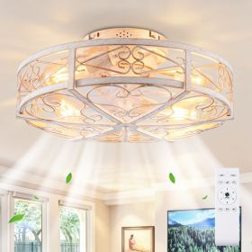 20in  Mounting Type Caged Ceiling Fan With Lights And Remote Control ,Reversible Motor, DC Remote Control,6 Speed Ceiling Fan,Timing Fan Lamp--NOT Inc (Option: Retro White)