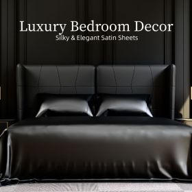 Satin Bed Sheets, King Size Sheets Set, 4 Pcs Silky Bedding Set With 15 Inches Deep Pocket For Mattress  King, Black (Option: Black)