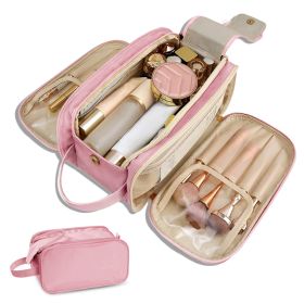 Travel Toiletry Bag For Women Men, Large Travel Toiletry Organizer Makeup Bag, Hanging Cosmetic Bag Kit Leather Skin Care (Option: Pink)