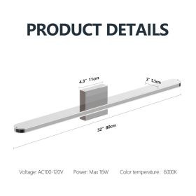 Modern LED Vanity Lights For Bathroom 32IN 16W Daylight White Chrome Light Fixtures Bathroom Lights Over Mirror Vanity Lighting Fixtures Vanity Light (Option: 32IN 16W)