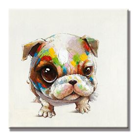 100% Hand Painted  Abstract Oil Painting Wall Art Modern Minimalist Cute Dog Fashion Picture Canvas Home Decor For Living Room No Frame (size: 100x100cm)