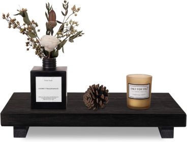 Small Wood Tray Pedestal Stand Farmhouse Bathroom Decor Decorative Wooden Riser Kitchen Soap Dish Holder for Vanity, Counter, Sink (Color: Black)
