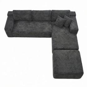 106.5" Modern Minimalist Modular Sectional Couch with Ottoman, Comfort L Shaped Sofa for Living Room, No Assembly Required (Orientation: 3-seater Right Hand Facing, Color: Dark Gray-with Ottoman)