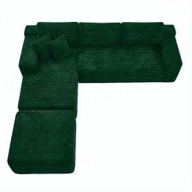 106.5" Modern Minimalist Modular Sectional Couch with Ottoman, Comfort L Shaped Sofa for Living Room, No Assembly Required (Orientation: 3-seater Left Hand Facing, Color: Green-with Ottoman)