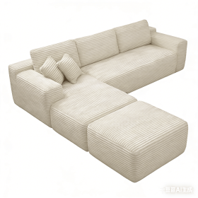 106.5" Modern Minimalist Modular Sectional Couch with Ottoman, Comfort L Shaped Sofa for Living Room, No Assembly Required (Orientation: 3-seater Left Hand Facing, Color: Beige-with Ottoman)