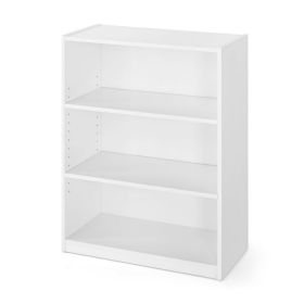 3-Shelf Bookcase with Adjustable Shelves (Color: White)