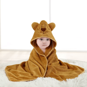 Hooded baby bath towel, made of ultra-soft and absorbent coral fleece, featuring a cute animal hood design. Suitable for newborns (Style: 16 Yellow Lion)