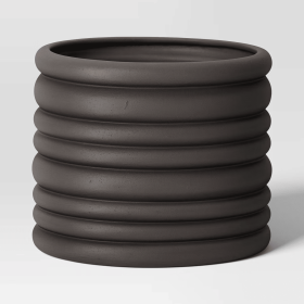 Banded Stoneware Indoor Outdoor Planter Pot White 8.125"x8.125"x8" (Color: Charcoal Gray)