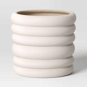 Banded Stoneware Indoor Outdoor Planter Pot White 8.125"x8.125"x8" (Color: White)
