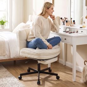 Teddy Plush Office Chair with Footrest and Adjustable Height for Home Office (Main Material: Plush, Main Color: White)