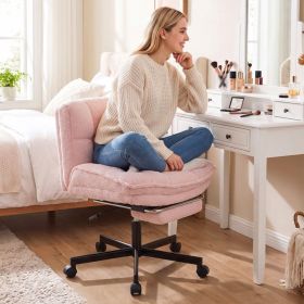 Teddy Plush Office Chair with Footrest and Adjustable Height for Home Office (Main Material: Plush, Main Color: Pink)