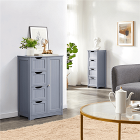 4 Drawer Bathroom Cabinet Storage Cupboard 3 Shelves Free Standing White (Color: gray)